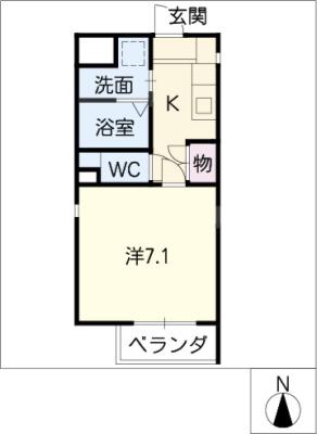 第2レパラディ3(1K/1階)の間取り写真