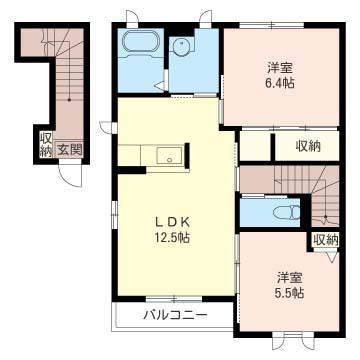 フレンドリーパークつきのわA シャーメゾン(2LDK/2階)の間取り写真