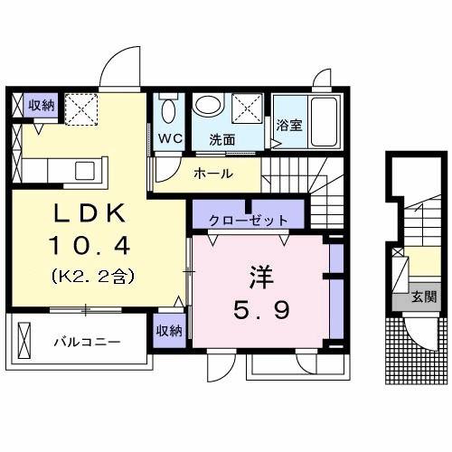 ラ・ポーム グラン(1LDK/2階)の間取り写真