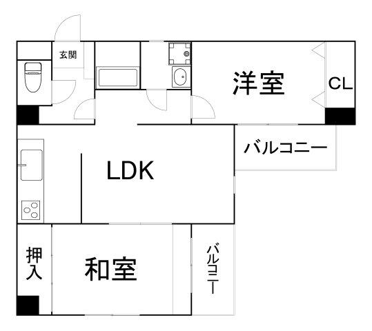 リップルオアシススクエア(2LDK/3階)の間取り写真