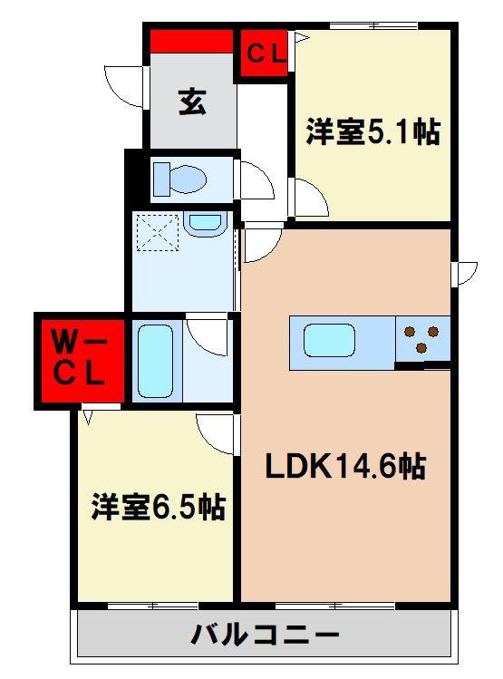 ヴェル ドミール(2LDK/2階)の間取り写真