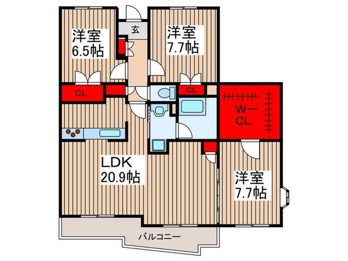 アステリ与野本町弐番館(3LDK/2階)の間取り写真