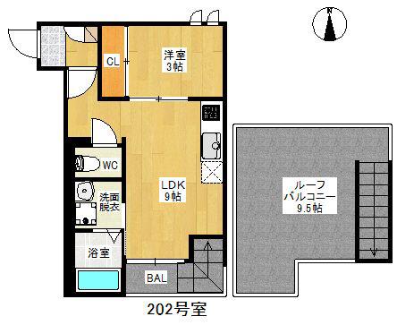 GRANDTIC FERIO(1LDK/2階)の間取り写真