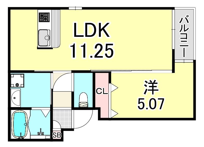 リファインド武庫川(1LDK/2階)の間取り写真