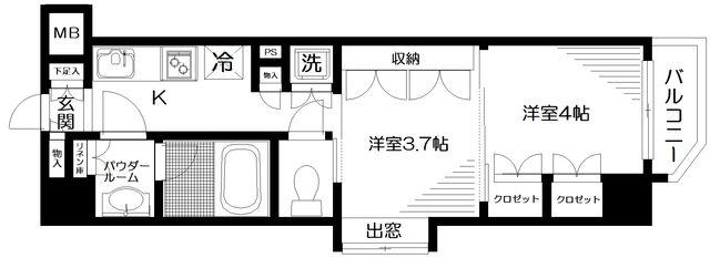 日神デュオステージ新宿若松町(2K/3階)の間取り写真