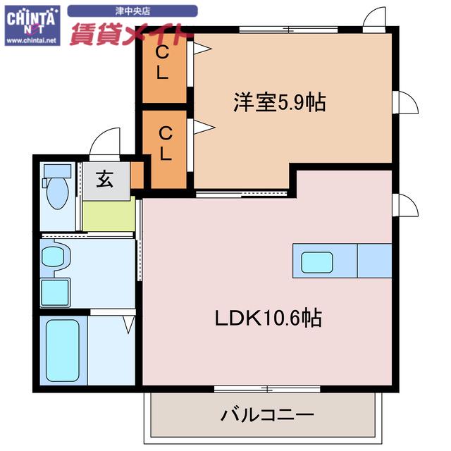 ヴューテラス河芸(1LDK/2階)の間取り写真