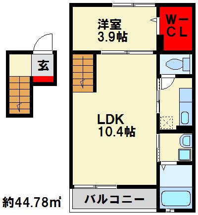 ミミエデン仲畑(1LDK/4階)の間取り写真