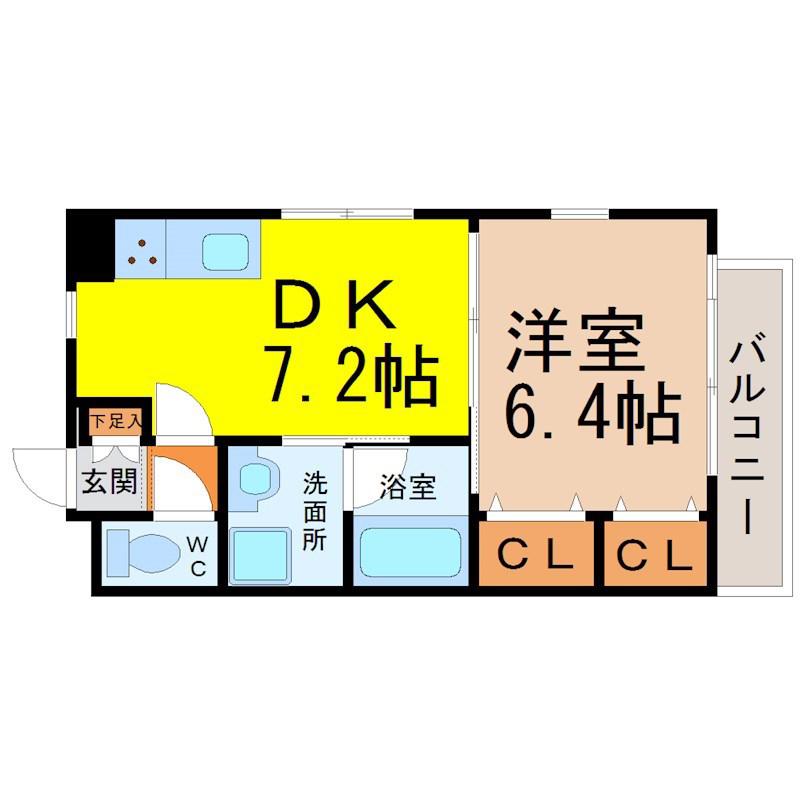 プレステージ金城(1DK/2階)の間取り写真