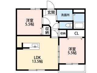 オイコス小呂(2LDK/1階)の間取り写真