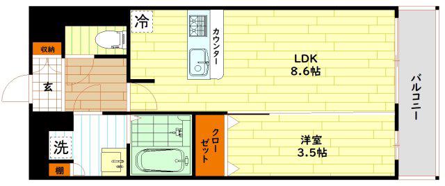 プレサンス京橋GREEN YARDアルミラ(1LDK/7階)の間取り写真