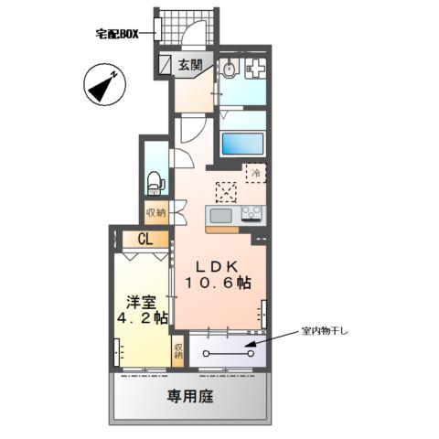 津島市中地町1丁目アパート(1LDK/1階)の間取り写真