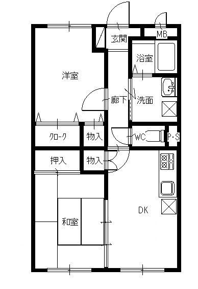 グレーシア駅南(2DK/1階)の間取り写真