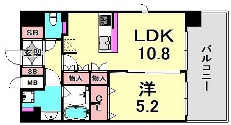 プレサンスKOBEアモーレ(1LDK/10階)の間取り写真