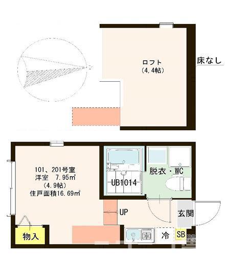 ハーモニーテラス竹ノ塚(ワンルーム/2階)の間取り写真