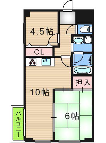 ルネサンライズ HORIMOTO(2LDK/3階)の間取り写真