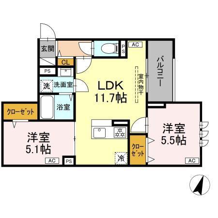 セレスティア鷺宮II(2LDK/3階)の間取り写真