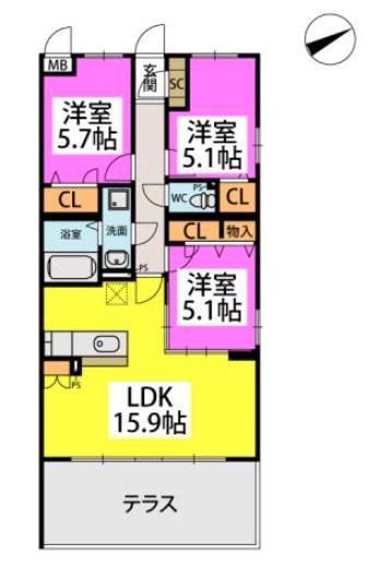 ステラガーデン(3LDK/1階)の間取り写真