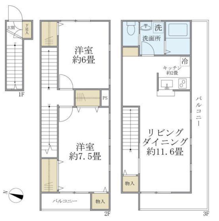 セレ渋谷本町(2LDK/2階)の間取り写真