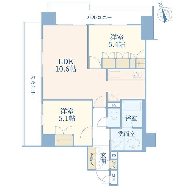 コスモ広尾(2LDK/7階)の間取り写真