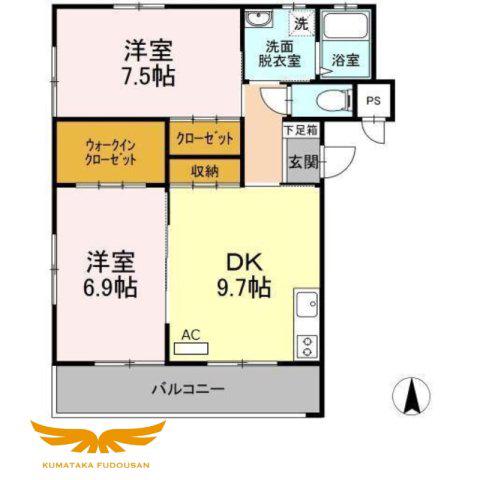 ヴィンテージ八王寺(2DK/1階)の間取り写真
