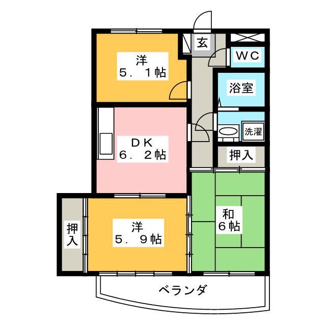 YUWA(3DK/4階)の間取り写真