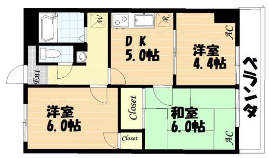 リブステージ横浜(3DK/8階)の間取り写真