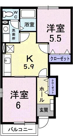 サン・ブリーズ(2K/1階)の間取り写真