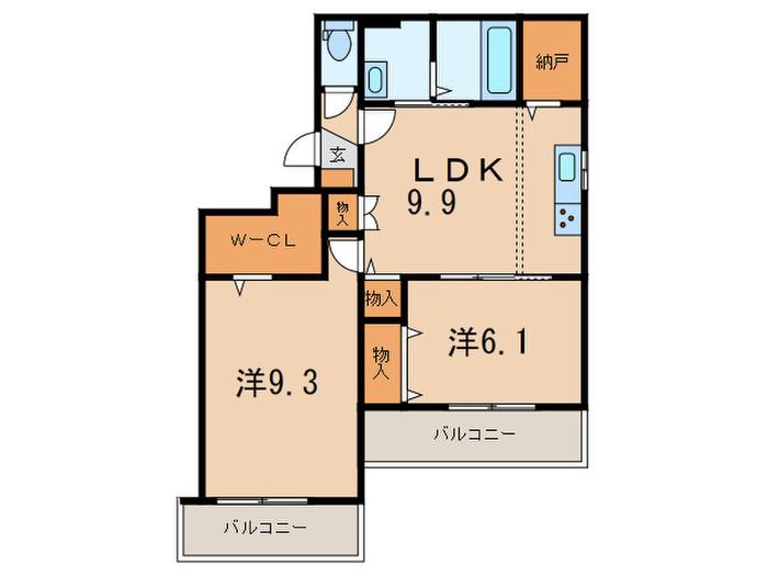 グリーンヒル・甲東(2LDK/2階)の間取り写真