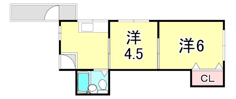 シャトー御影(2K/4階)の間取り写真