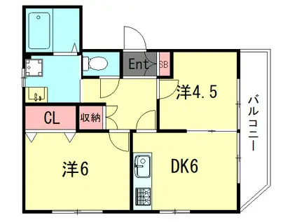 ファミーユHIRO(2DK/3階)の間取り写真