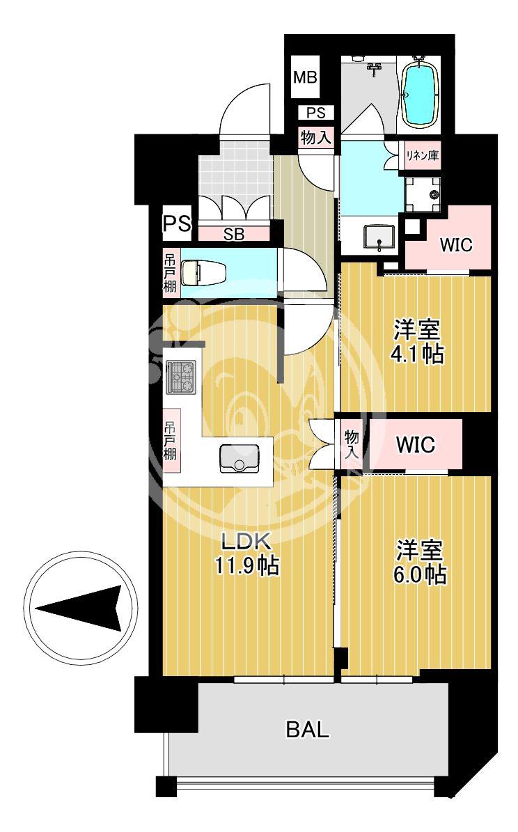 ソルティア東梅田(2LDK/6階)の間取り写真