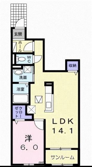 サンパティーク・レジデンス B(1LDK/1階)の間取り写真