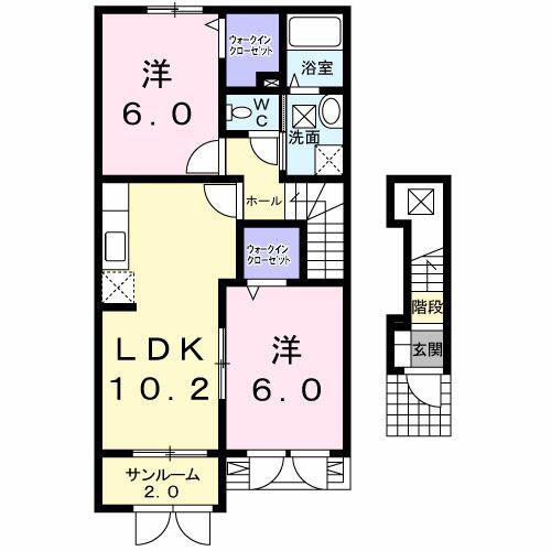サザンアヴェニューC(2LDK/2階)の間取り写真