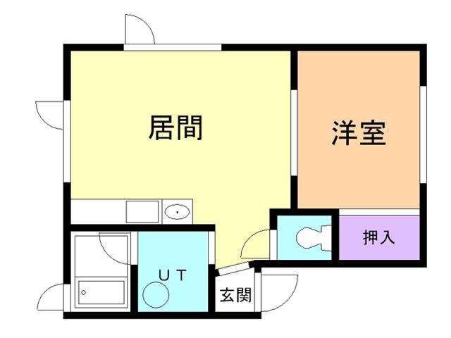 ポプラ若草(1LDK/1階)の間取り写真