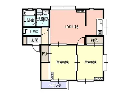 ドミール旭(2LDK/2階)の間取り写真