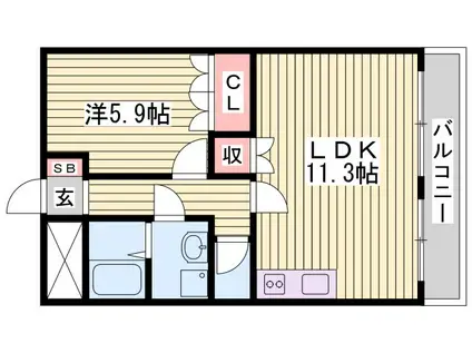 ミルフィオリII(1LDK/2階)の間取り写真
