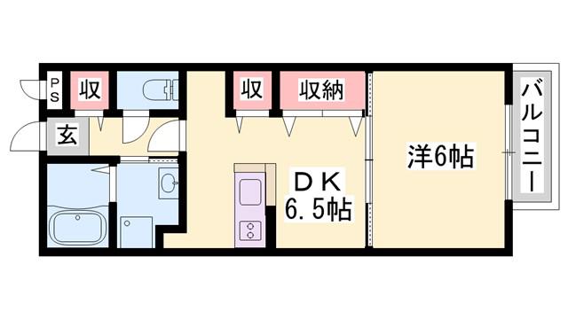 ウェルヴィラA棟(1DK/2階)の間取り写真