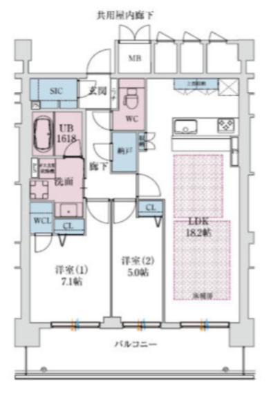 スプランディッド本町グラン(2LDK/19階)の間取り写真
