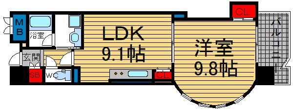マスターズレジデンス道頓堀II(1LDK/2階)の間取り写真
