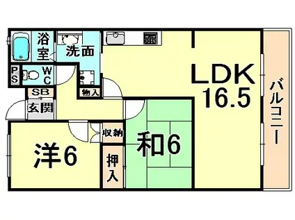 シャーメゾン燦燦東館(2LDK/2階)の間取り写真