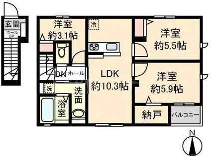 足立区アパート(2SLDK/2階)の間取り写真
