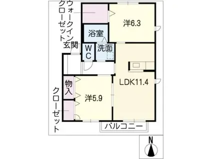 バンブバレA棟(2LDK/2階)の間取り写真