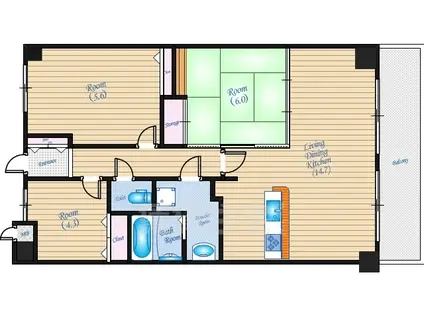 ダイアパレスウエストシティ(3LDK/12階)の間取り写真