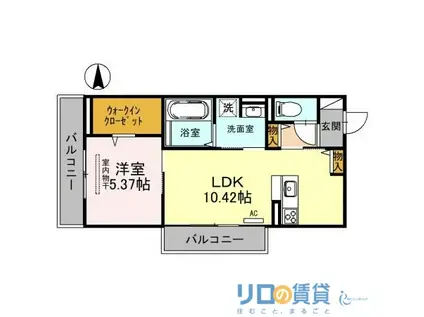 SINFARIAYUZATO B棟(1LDK/2階)の間取り写真