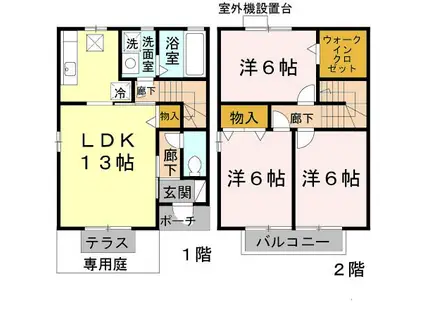 アンソレイエB(3LDK/1階)の間取り写真
