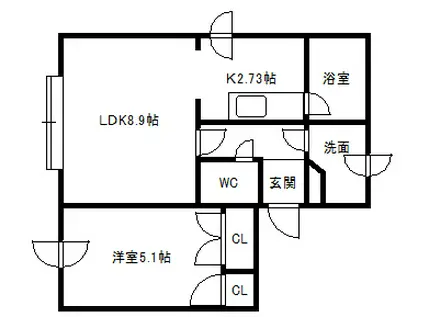 ブロード414(1DK/2階)の間取り写真