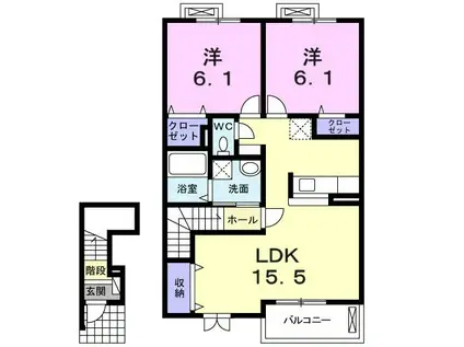 ミルト クラールII(2LDK/2階)の間取り写真