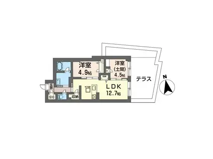 レ・シェーヌ新宿(2LDK/1階)の間取り写真