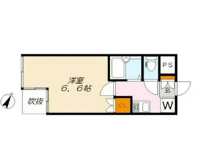 蕨ヒルズE棟(1K/1階)の間取り写真