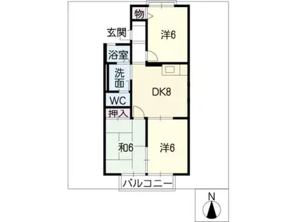 ボナールMUSUBU 北棟(3DK/1階)の間取り写真